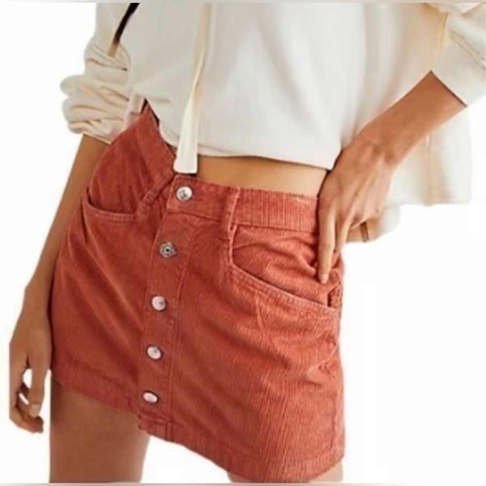 Free People 100% Cotton Ray Corduroy Button Down Mini Skirt Size 4/8